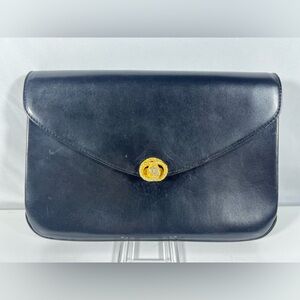 3052: Vintage Bally Leather Envelope Clutch Gold Logo Document Bag